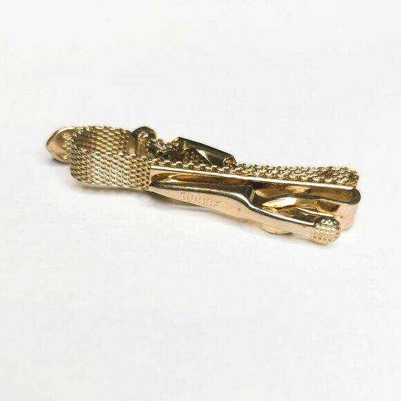 Vintage Swank Gold Tone Tie Clip Mesh Wrap Around Mid Century Tie Bar - Picture 2 of 3